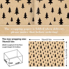 JarThenaAMCS 12 Sheets Christmas Kraft Wrapping Paper -Not Roll- Xmas Tree Reindeer Gift Wrap Paper Folded Flat Vintage Craft Paper for Home Party Supplies, 19.7 x 27.6 Inch