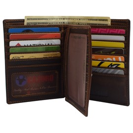 MARSHAL Bifold Genuine Leather RFID Blocking Wallet For Men Card Slots, 2 Bill Compartments, ID Windows, Money, (Cazoro Brown)