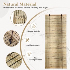 ALIMOO Bamboo Blinds - 48" W x 72" L Light Filtering Bamboo Roll Up Window Shades for Indoor/Outdoor Use on Home Patio Porch