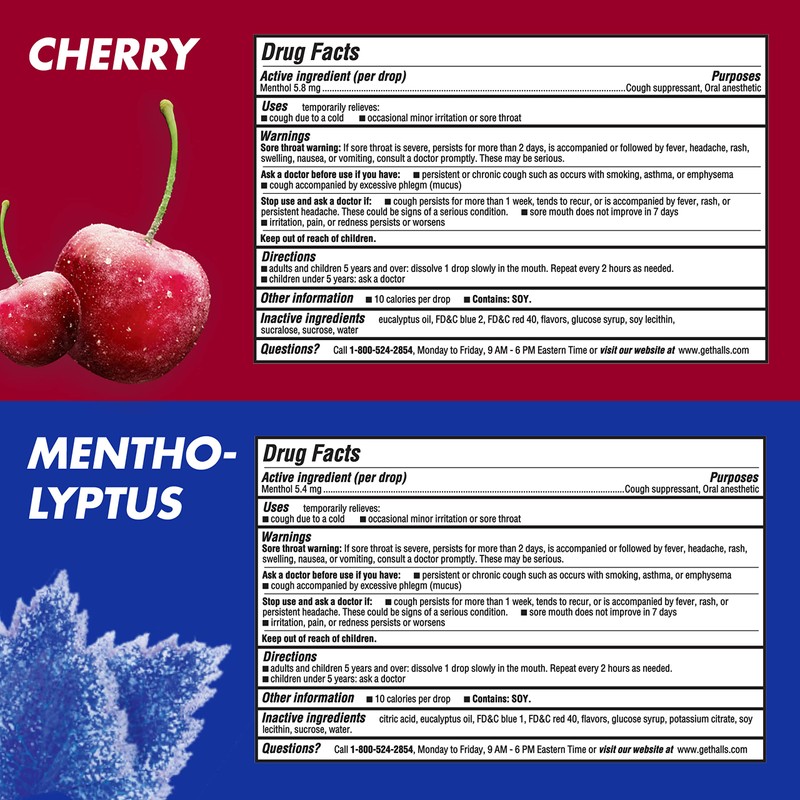 HALLS Relief Variety Pack, Cherry and Mentho-Lyptus Cough Drops, 2