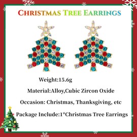 GAUEIOUR Christmas Tree Earrings, Shiny Zircon Christmas Tree Hanging Earrings, Shiny Zircon Christmas Tree Colorful Ear Ornaments, Christmas Tree Charm Hanging Earrings (Colorful)