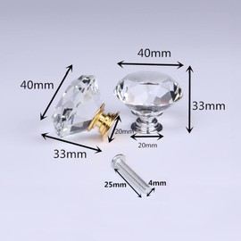 Yesmin Crystal Door Knobs,2 Pcs 40MM Crystal Drawer Carbinet Door Handle Puller with Screws for Home Kitchen Office Drawer Cupboard Closet-Golden