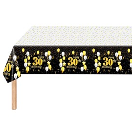 Happy 30th Birthday Black Gold Table Cloth Cover Party,137*274cm 30th Birthday Table Decorations for Boys,Girls,Men,Women,Him,Her,Rectangular Plastic Tablecloth for 30th Birthday Party Supplies Decor
