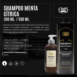 Shampoo Menta Cítrica 300 Ml Charle's Para Barba Y Cabello