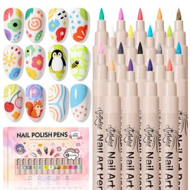 GELLAKTIK 18 Colors Nail Art Pens Set, 3D Nail Polish Pens Quick-Drying Acrylic Paint Markers, Dotting Liner Brush for DIY Nail Design, Home & Salon Manicure Tools