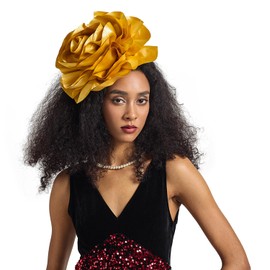 LATIMOON Flower Fascinator Hats for Women,Tea Party Derby Hat Cocktail Wedding Bridal Fascinators Headband Flower Mesh Feathers Hair Clip(Gold)