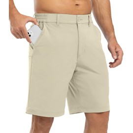 BGOWATU Mens Hiking Shorts Quick Dry Stretch Golf Shorts 9" Casual Dress Shorts Lightweight for Summer with Pockets Light Khaki 36