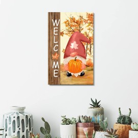 Welcome Pumpkin Gnome Wooden Signs Maple Leaf Sunflower Wooden Wall Sign Happy Thanksgiving Christian Home Wall Decor Retro Great Custom Gift for Kids Home Bedroom Living Room 16x10in