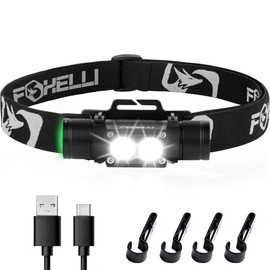 Foxelli Foxelli Ultra Bright Rechargeable Headlamp C 18650 Battery, IPX7 Waterproof, 1200 Lumen LED Light for Work & Outdoors, with Battery & Hooks - Perfect for Hard Hat or Helmet