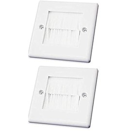 electrosmart White Single Gang Brushplate with White Brushes/Brush Strip Wallplate/Wall Plate/Faceplate Cable Tidy for Wall Mounted Plasma TV etc (Quantity 2)