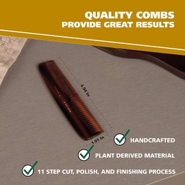 Wahl modelo 3324 Peine de bolsillo para barba, bigote y pelo para aseo de hombres, hecho a mano y cortado a mano con acetato de celulosa, dientes cónicos suaves y redondeados