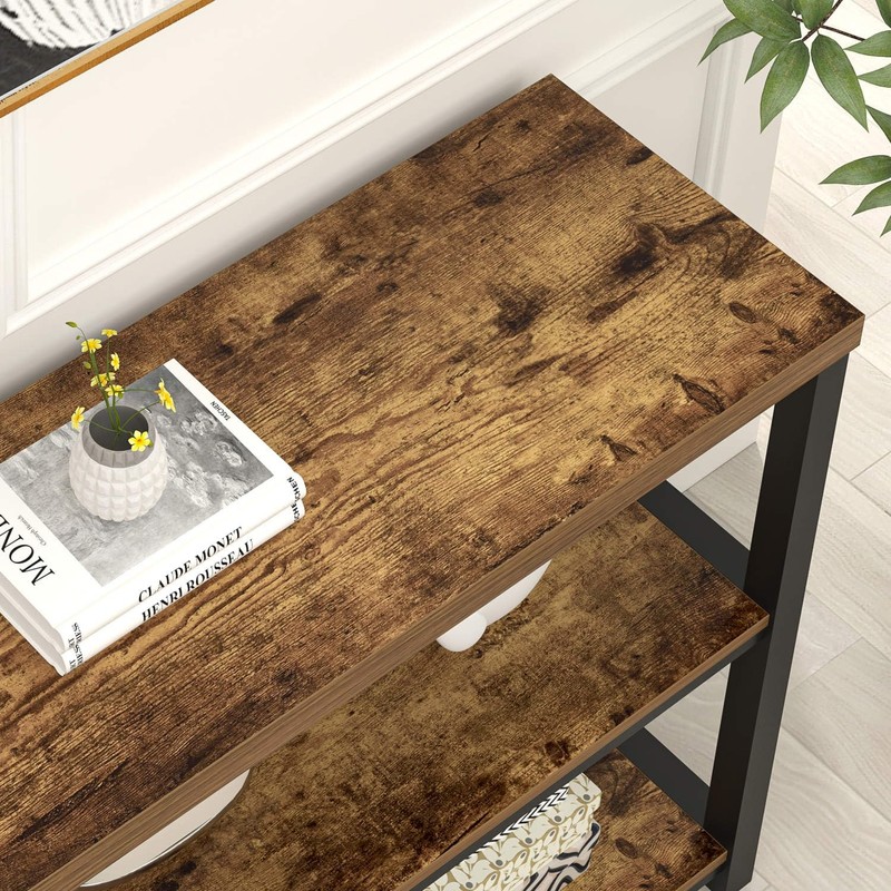 FOLUBAN Industrial Console Table, 3 Tier Entryway Sofa Foyer Table