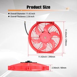 higehio 10 Inch Universal Slim Fan Push Pull Electric Radiator 12V 80W 800 CFM Electric Auto Engine Radiator Cooling Fan Mount Kit Red,2 Pack