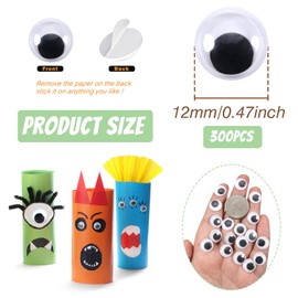 TOAOB 300pcs Plastic Wiggle Googly Eyes Self Adhesive 12mm White Round Sticker Eyes DIY Arts Crafts Scrapbooking Accessories