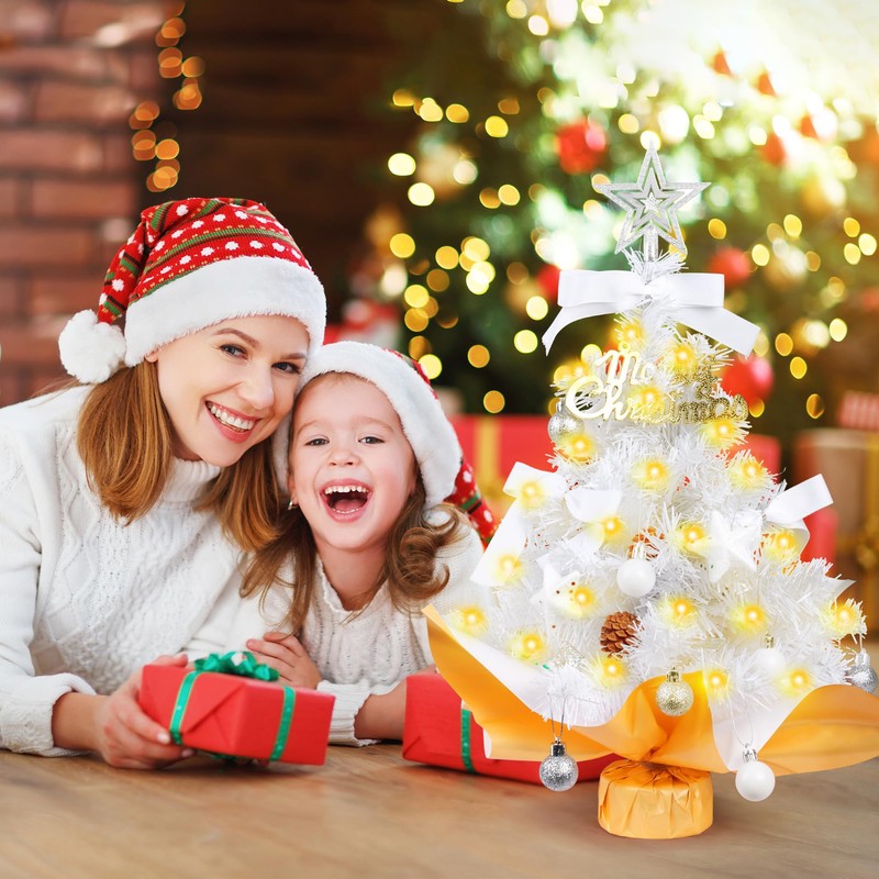 Mini Christmas Trees with Lights (White)