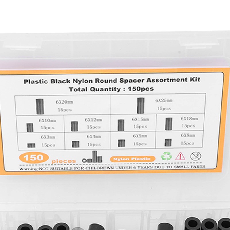 150Pcs Nylon Spacers Assortment Round Plastic for Screws Hardware Standoff