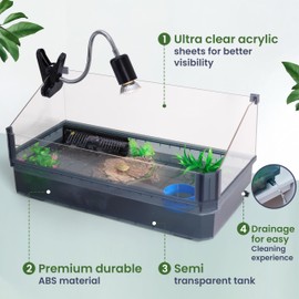 Large Turtle Tank Kit for Aquatic Turtles – Complete Starter Habitat with Filter, UVB Lamp, Basking Platform, Plants, Feeding Ring – Turtle Aquarium Kit (Black)