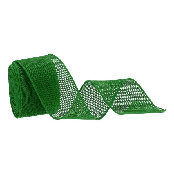 MECCANIXITY Burlap Ribbon Fabric Wired Edge Ribbons Green 2-1/2 Inch