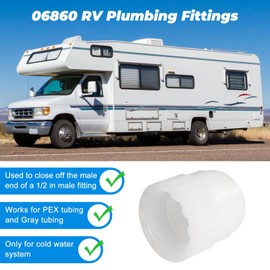 06860 RV Plumbing Cap Fitting, Cold Water Pipe 1/2" Female End Cap Terminator, RV Drain Cap, RV Pex Pipe/Tubing Fittings (2 Fittings)