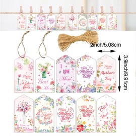 100 Pcs Mother's Day Paper Gift Tags Label Happy Mothers Day Hanging Labels Colorful Flower Best Mom Tags Flower Mothers Day Tags with String Mothers Day Gift Tags for DIY Crafts Party Gift Wrapping