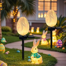 LAIAMER 2 Pack Solar Easter Egg Lights Outdoor, Waterproof Solar Easter Yard Decorations Outdoor Easters Yard Stakes Lights for Outside Lawn Walkway Patio Cemetery Grave (Blending Colors)
