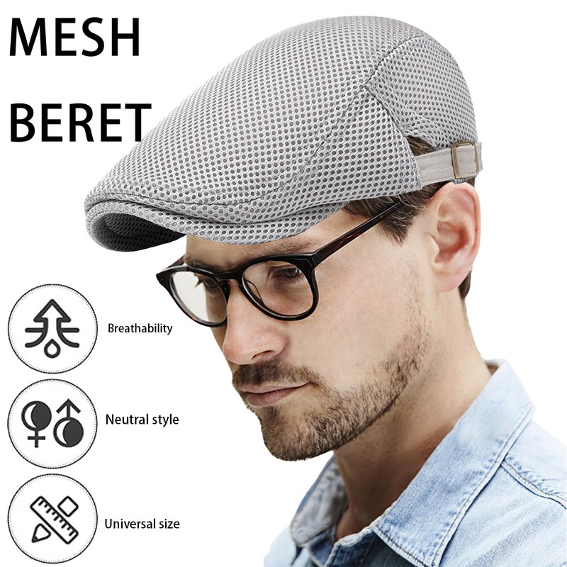 AUNGKWANG Men's Peaked Cap, Unisex Beret Hat, Breathable Mesh, Sun
