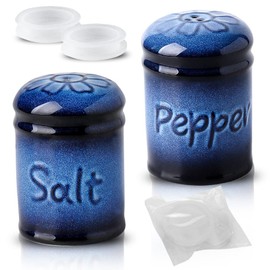 Nihow Ceramic Cute Salt and Pepper Shakers Set: 2.6 Inch Salt and Pepper Set/Sugar Salt Shaker for Counter -Resist Rusting Seasoning Shaker -Elegant Black & Blue(Set of 2)