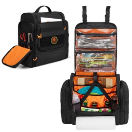 HODRANT Large Tactical Camping Kitchen Organizer, Hanging Cookware Storage Bag with Paper Towel Holder & Multi Pockets, Portable Camp Utensil Organizer for Outdoor BBQ Cooking Essentials, Bag Only