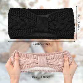 DTYGUIXE Pack of 4 Headbands, Winter Knitted Headband, Sports Hair Band, Ear Warmers, Elastic Headband, Knitted Thick Headband for Running, Skiing, Camping, Hiking (Black, White, Pink, Grey)