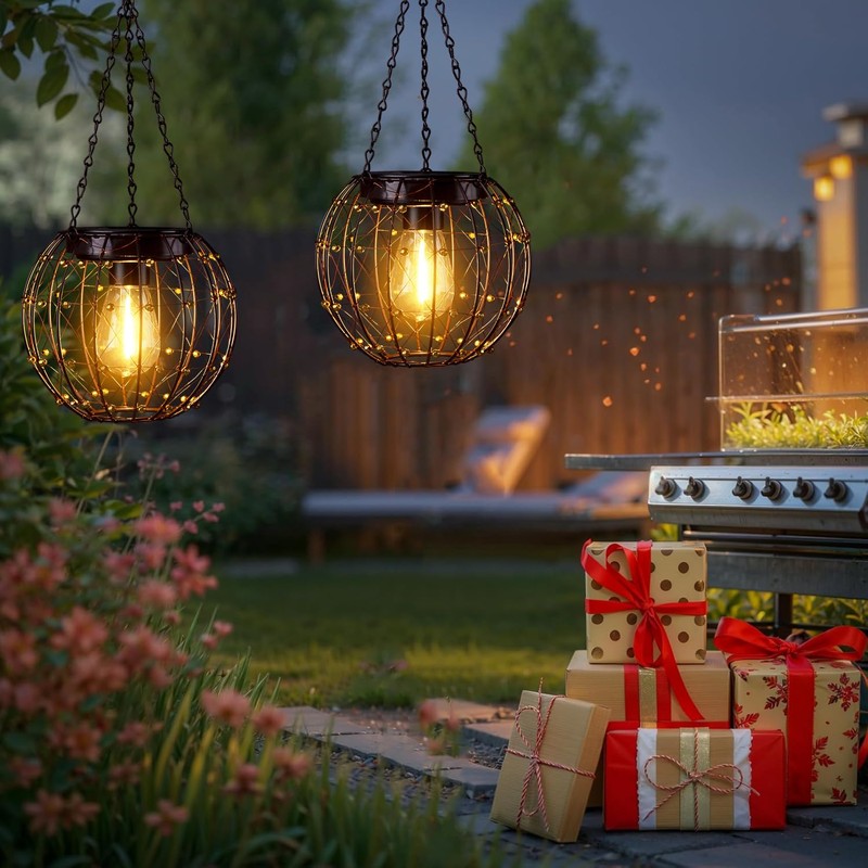 Hanging Solar Lanterns, Solar Lights Outdoor Waterpoof, Solar Chandelier with