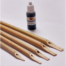MaryamOvais 5 Bamboo Reed Qalam/Pens with Ink Black 10 ml for calligraphy writing
