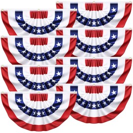 8 Pack USA Pleated Bunting Fan Flags, 1.5x3 Ft USA Patriotic Half Fan Banner American Flag Decoration Bunting for Outside Red White and Blue Decor Memorial Day Independence Day 4th of july Decorations