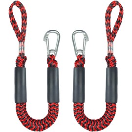 Geelu 2FT Bungee Dock Line Boat Accessories 2pcs Fender Lines with 316 Stainless Clip for Boat Bumper/Boat Fender for Mooring for Jet Ski, Seadoo, Yamaha (Red+Black, 2Feet)