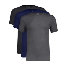 NACHILA Undershirts for Men - Viscose Made from Bamboo, 3 Pack Short Sleeve Tees Soft T-Shirts Comfy Loungewear Top Navy Blue/Black/Charcoal Heather L