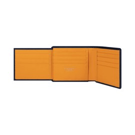 SA02 Genuine Leather Mini Wallet, Italian Leather, Bifold Wallet, Thin, Small Wallet, Slim, Compact, Card Case, Women's, Men's, Coin Purse, Simple, Bifold Wallet, navy + orange