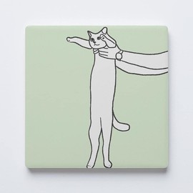 Cat Meme Coaster 4, Joyride Home Decor, Single Ceramic Coaster, 4-inch Individual Square Drink Coaster, Non-Slip Cork Back, Protects Surfaces, Express Your Style.