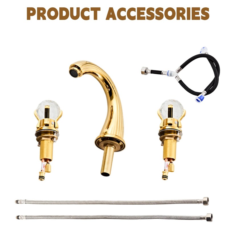Bathroom Sink Faucet 3 Hole Deck Mounted Widespread Brass Bathroom