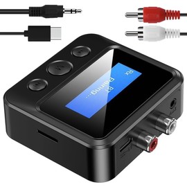 Bluetooth 5.3 Receiver Transmitter, Wireless Audio Adapter 2-in-1 Bluetooth Transmitter mit Bypass Low Latency On/Off Switch Display 3.5 mm AUX Optical RCA für TV Stereo