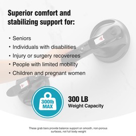 Shower Handle Grab Bars for Bathtubs and Showers, 21 inch Strong Suction Grab Bar, Bathroom Balance Safety Bars Hand Rail for Seniors Elderly Injury, Black(1 Pack)