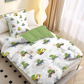 MUSOLEI Dinosaur Bed Linen 135 x 200 cm Children's Vehicle Digger Cars Girls Boys 3D Print Cartoon Dino Children's Bed Linen Microfibre Polyester Duvet Cover 135 x 200 cm with 1 Pillowcase 80 x 80 cm