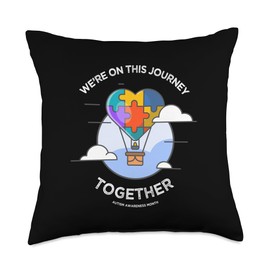Autism Puzzle Heart, Journey together Autism Awareness Throw Pillow