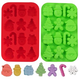 mdgfge Christmas Silicone Chocolate Molds Candy Baking Moulds Snowflake Cane Snowman Xmas Tree Gingerbread Shape Mold for Christmas New Year Party DIY Handmade Soap Candles Molds Supplies (2 Pcs)