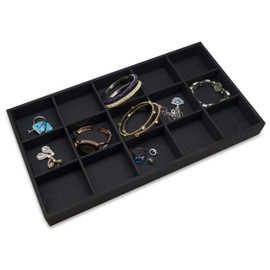 The Display Guys - Stackable Jewelry Tray and Organizer - for Drawers, Dressers, Store Display (15 Compartments, Black Burlap)