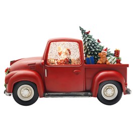 Victory Creative Large Santa in Truck Lighted Musical Snow Globe Spinner 6" H x 11.25" with Swirling Glitter Battery Operated, Timer & USB