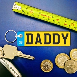 Pixie's Gifts Custom License Plate Keychain - Wooden Number Plate Keyring - Mini Number Plate Key Ring - Name Plate Keychain - Just Passed Milestones (DADDY)