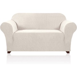 PrinceDeco Stretch Loveseat Sofa Cover Slipcover Couch Cover for 2 Cushion Sofa Washable Sofa Cover for Pets Friendly Furniture Protector Covers with Non Slip Bottom(Loveseat, Ivory)