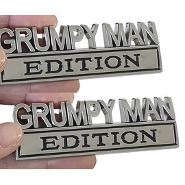 2PCS Metal Grumpy Man Edition Side Rear Front Emblem Badge Fit for Universal Car Truck SUV Motorbike (Silver Black)