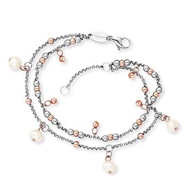 Engelsrufer Women's Bracelet Boho Pearls Stainless Steel Bicolour – Studded with Stainless Steel Balls and Freshwater Pearls – Lobster Clasp – Adjustable in Two Lengths –, Stainless Steel, No Gemstone