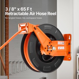 Happybuy Retractable Air Hose Reel with Double Arms, 3/8 IN x 65FT Hybrid Air Hose Max 300PSI, Air Compressor Hose Reel with 5FT Lead in, Ceiling/Wall Mount Heavy Duty Steel Reel for Workshop Garage