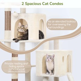 Globlazer Heavy Duty Cat Tree Tower, 70inch Sturdy Cat Tree for Indoor Cats Sturdy Large Cat Tower with Scratching Post and Scratching Board, Hammock, Cat Condo for Adult Cats Kittens, F70 Pro, Beige